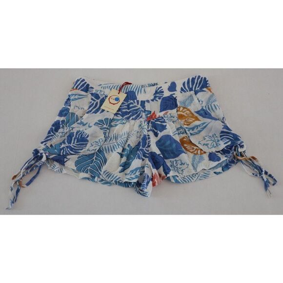 RAGA R1226 Women's Sz M Multi Floral Print Drawstring Side Tie Flowy Shorts - Picture 1 of 6